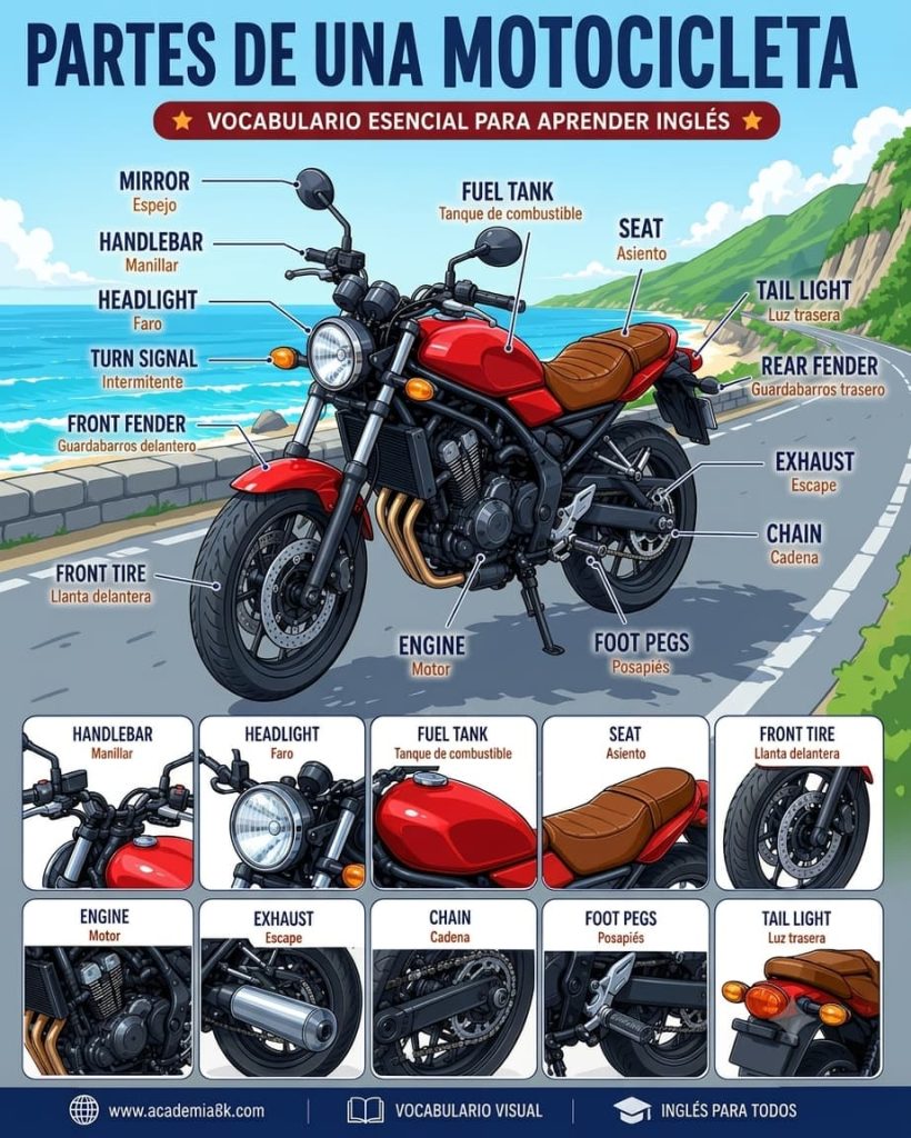 Partes de una motocicleta. Academia 8k
